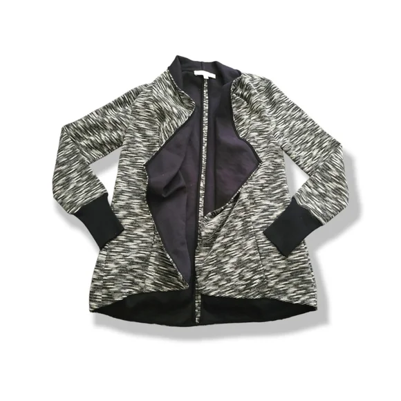 Ellen Tracy | Marled Black/White Open Drape Front Jacket (SIZE M) - Picture 3 of 15